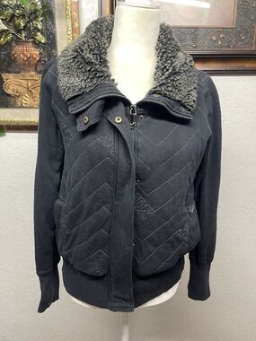 VTG Women's Large Fox Racing y2k Jacket Black Embroidered Full Zip, Stained/Torn